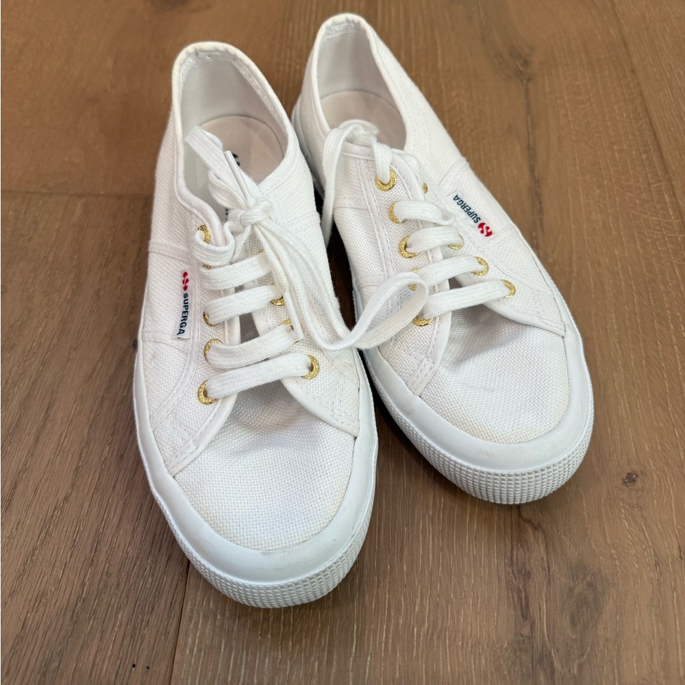 Superga White Sneakers with Gold Accents